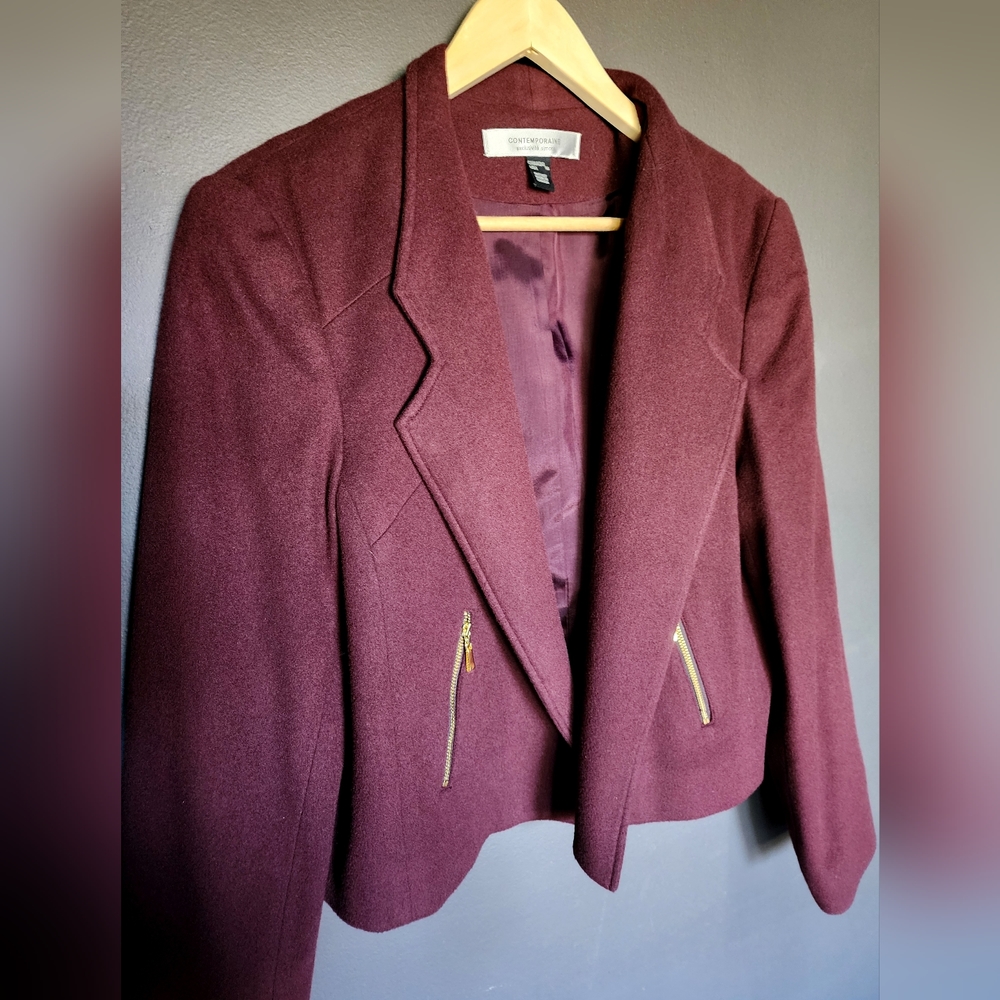 VINTAGE Simons Wool/Cashmere Open Front Blazer/Jacket Burgundy Wine